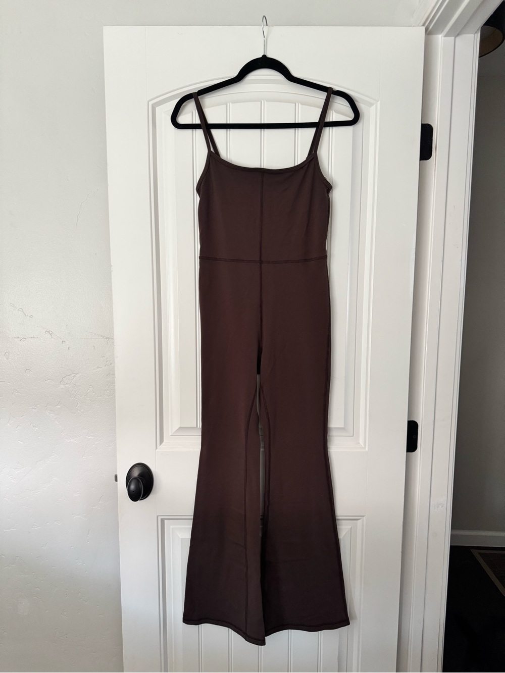 Aritzia Chocolate Brown Spaghetti-Strap Flared Jumpsuit